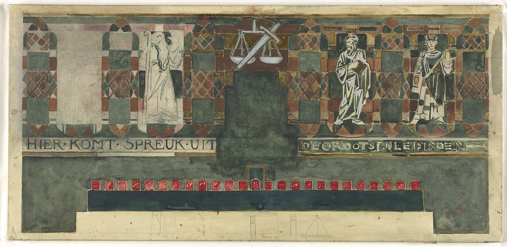 Vijfde ontwerp voor marmerdecoratie in de Hoge Raad te Den Haag (c. 1868 - c. 1938) by Richard Nicolaüs Roland Holst