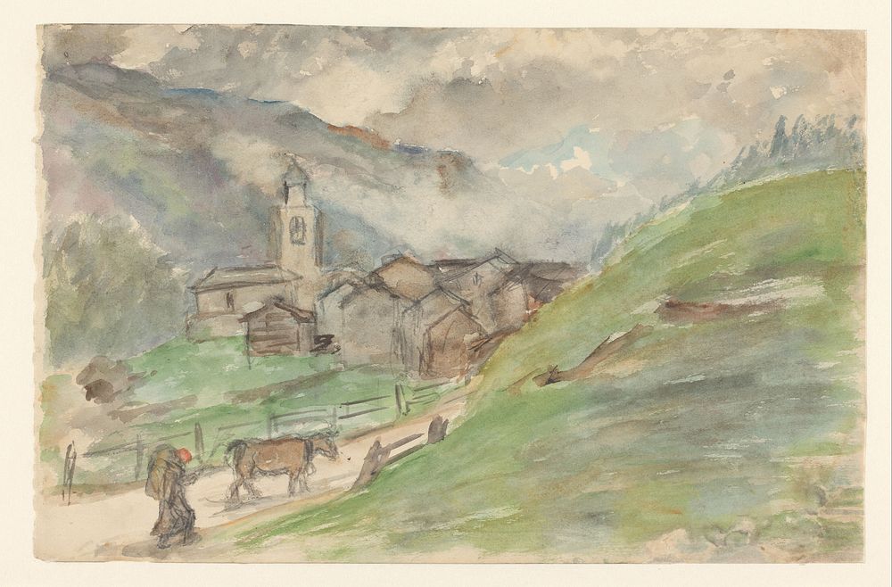 Bergdorpje met kerk (1834 - 1911) by Jozef Israëls