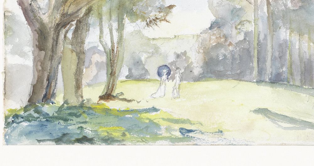 Man en vrouw op open plek tussen bomen (1834 - 1911) by Jozef Israëls