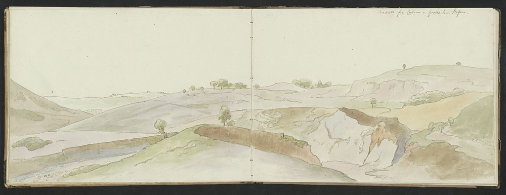 Heuvellandschap tussen Celleno en Grotte Santo Stefano (c. 1808 - c. 1857) by Abraham Teerlink