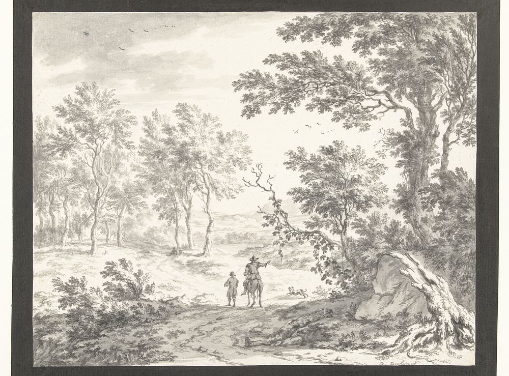 Boomrijk heuvellandschap met ruiter en knecht (1683 - 1687) by Dirck Dalens II