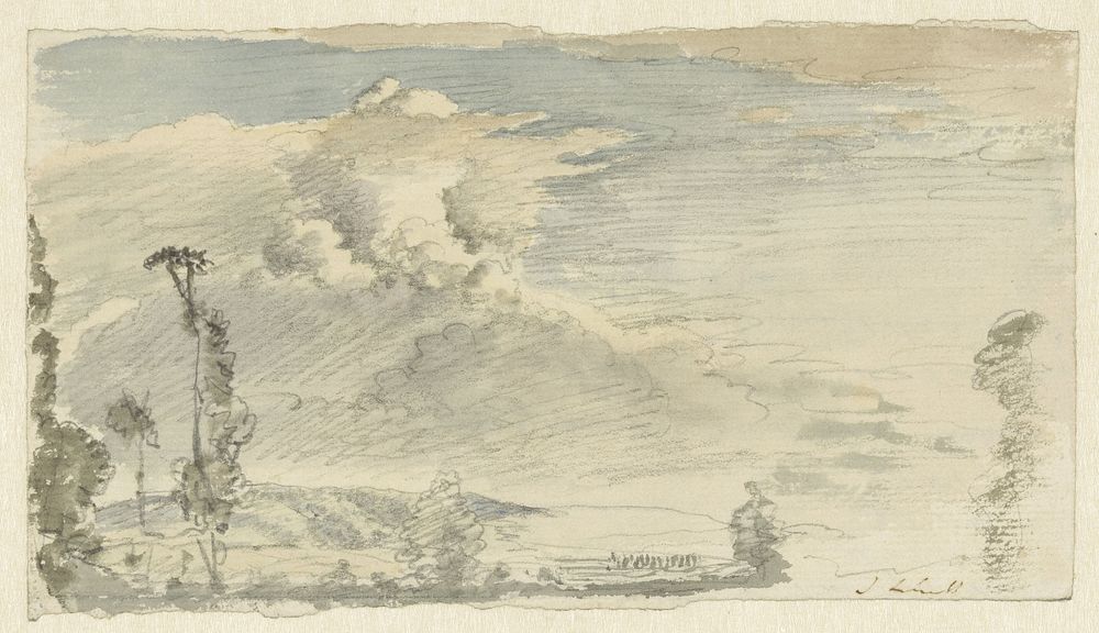 Wolkenlucht boven een heuvellandschap (1812 - 1882) by John Linnell II