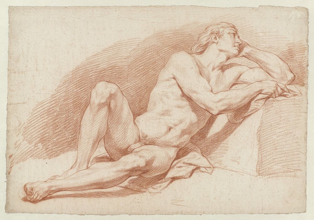 Zittend, steunend mannelijk naakt (1717 - 1762) by Cornelis Joseph d Heur