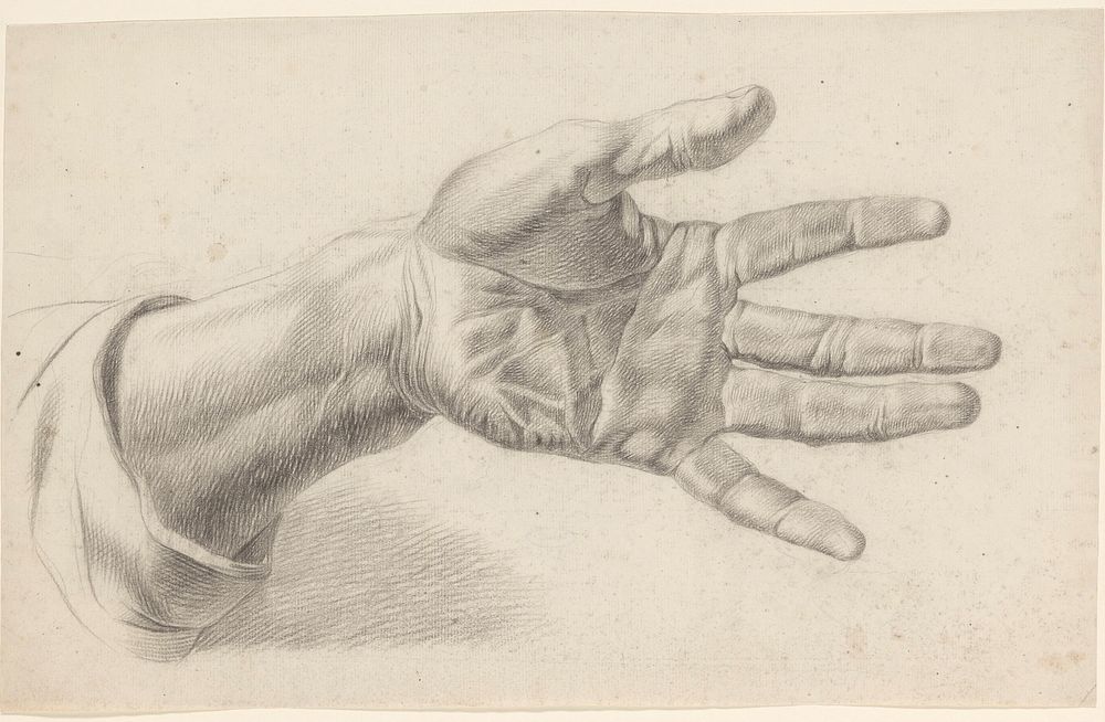 Academiestudie naar een gips van een antiek beeld: detailstudie van een hand (1819 - 1881) by Johannes Tavenraat and…