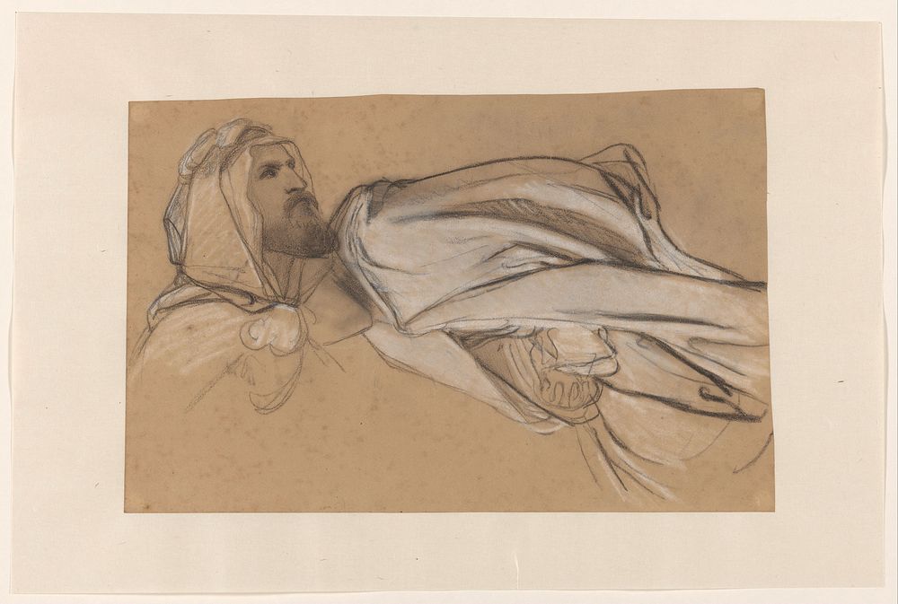 Studies voor de Prediking van Johannes de Doper in de woestijn: mannenkop en draperiestudie van een zittende figuur (1807 -…