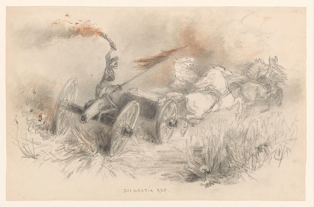 De dood rijdend op een door vier paarden getrokken kanon (1836 - 1888) by Carel Vosmaer