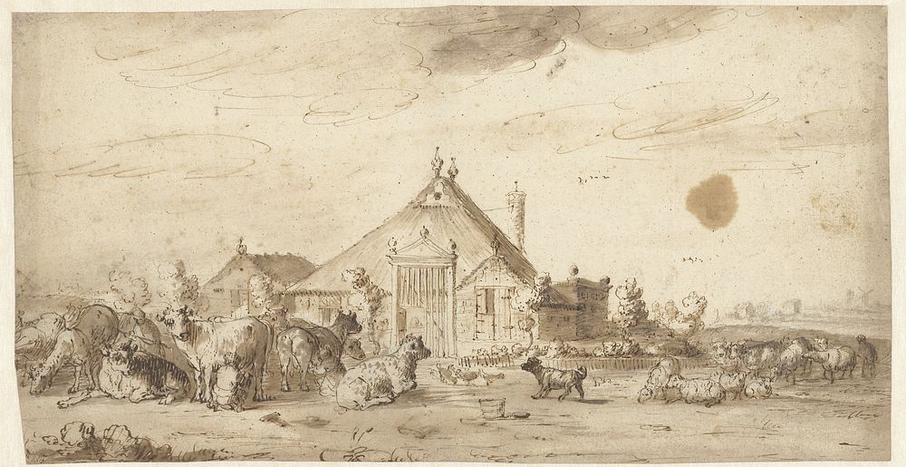 Landschap met boerderij en vee (1610 - 1705) by Claes Moeyaert