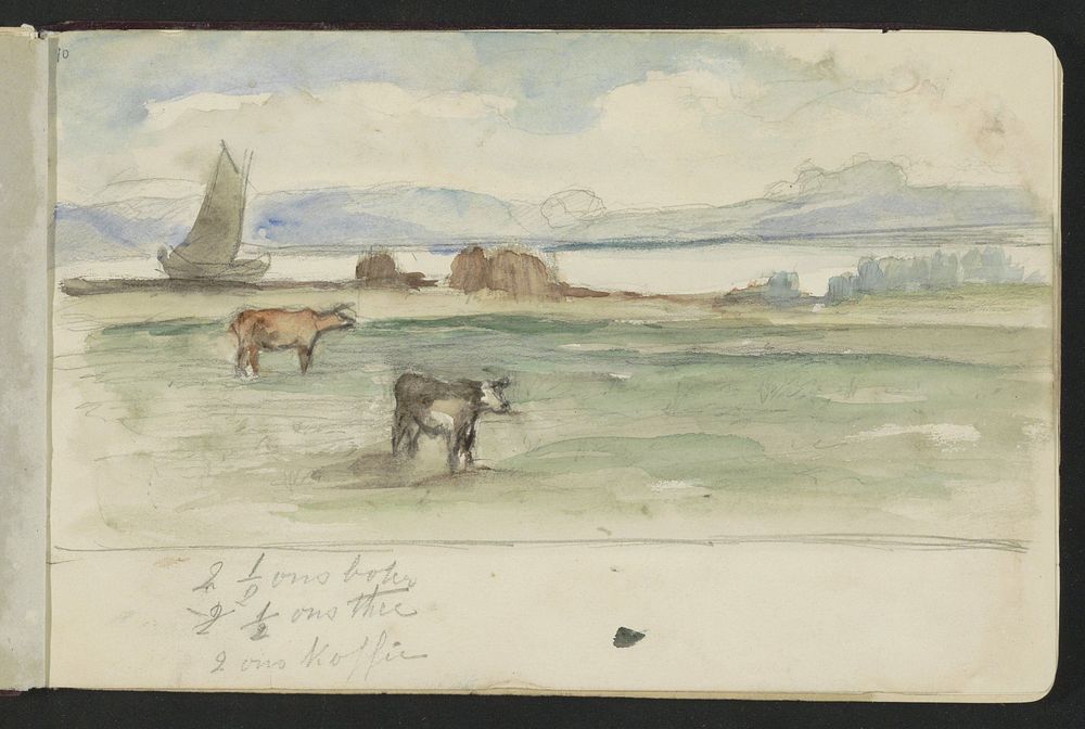 Koeien in een weiland aan het water (c. 1885 - 1911) by Jozef Israëls