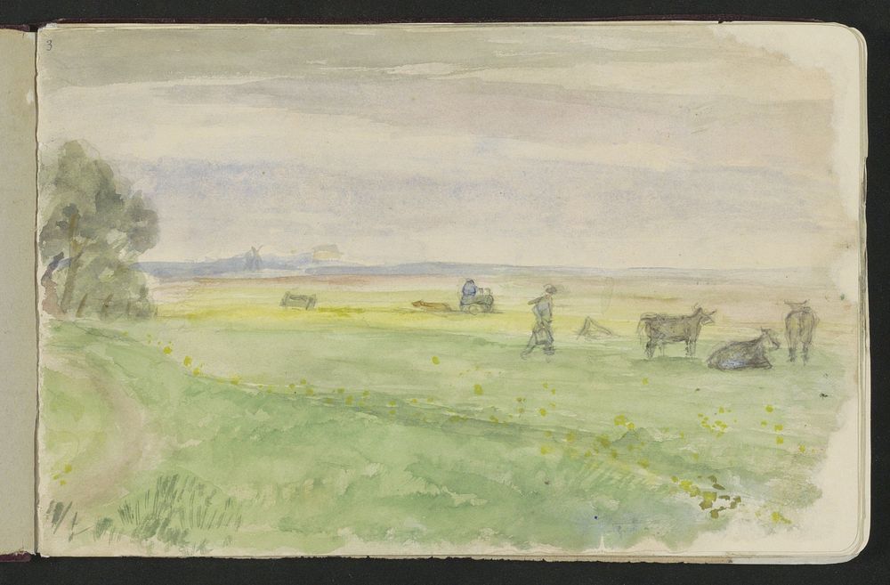 Boeren en koeien in een weiland (c. 1885 - 1911) by Jozef Israëls