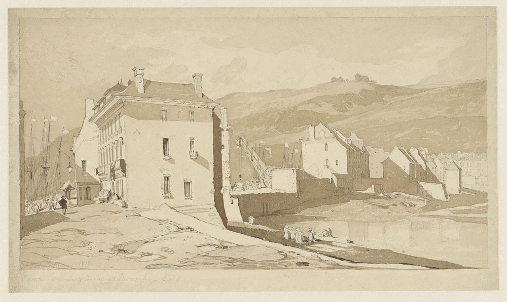 Binnenhaven en kade te Fécamp (1818) by John Sell Cotman