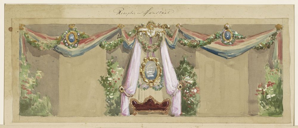 Ontwerp voor de feestdecoratie ter gelegenheid van het zilveren huwelijk van J.C. van Pappelendam en echtgenote (1871) by…