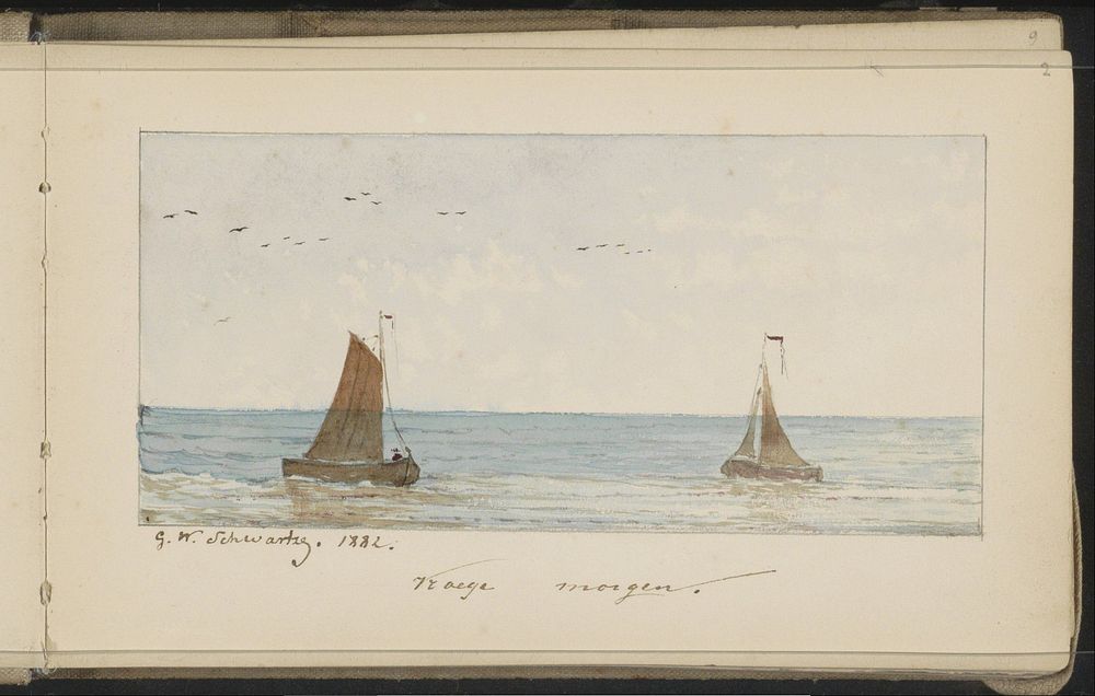 Zeegezicht met twee zeilschepen (1882) by George Washington Schwartze