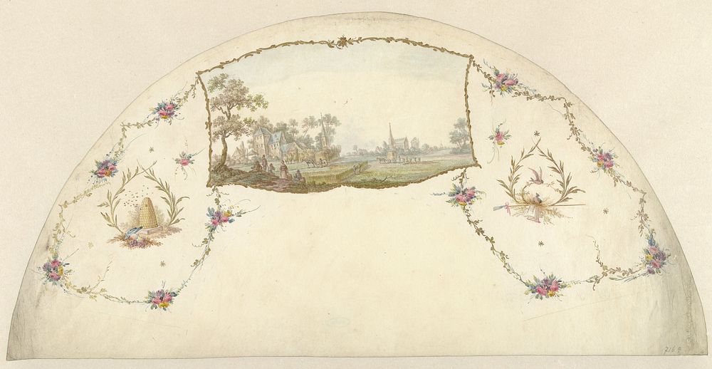 Ontwerp voor een waaierblad met een landschap (c. 1780) by anonymous