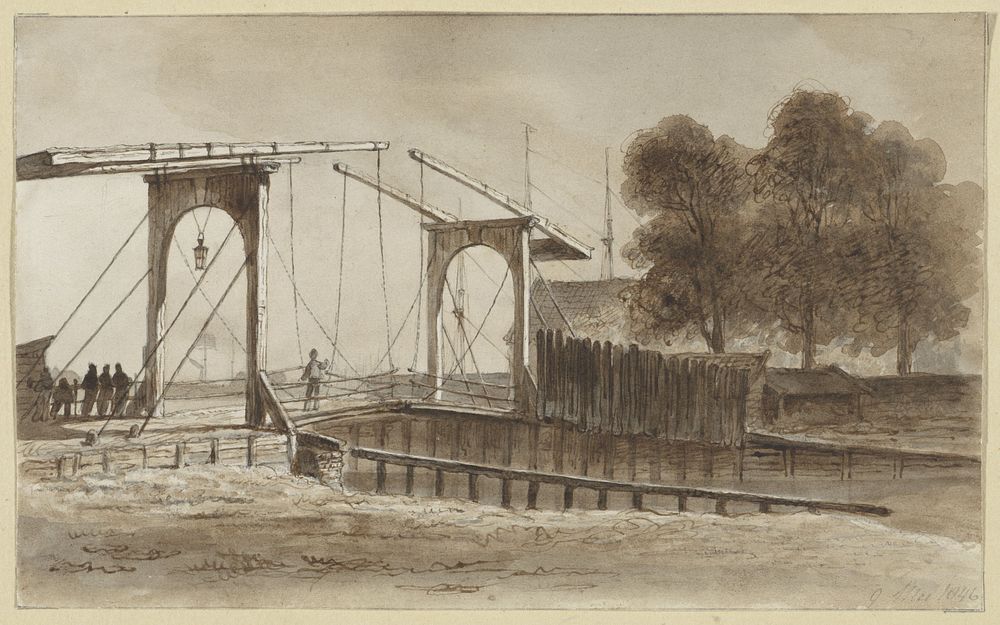 Ophaalbrug bij het Bikkerseiland te Amsterdam (1846) by Hendrik Abraham Klinkhamer