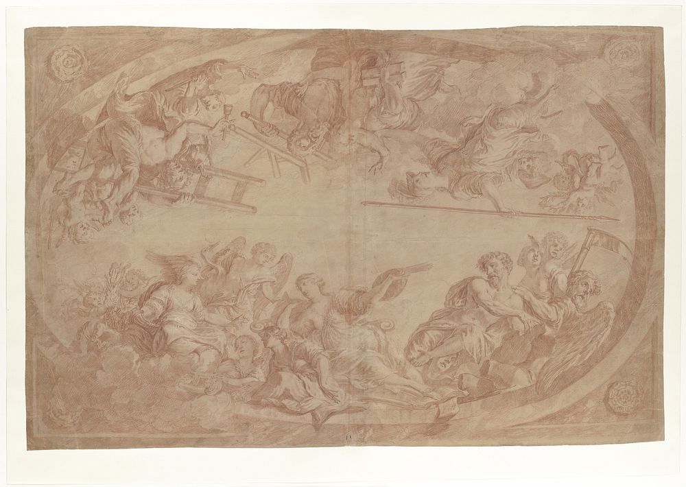 Allegorie op de afscheiding van de kunstenaars uit het Haagse St. Lucasgilde (1686 - 1691) by Mattheus Terwesten and Willem…
