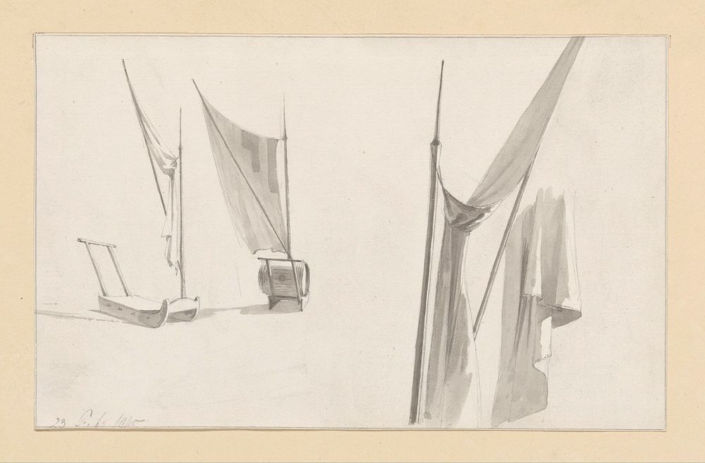 Schetsen van een slede en zeilen (1845) by Hendrik Abraham Klinkhamer