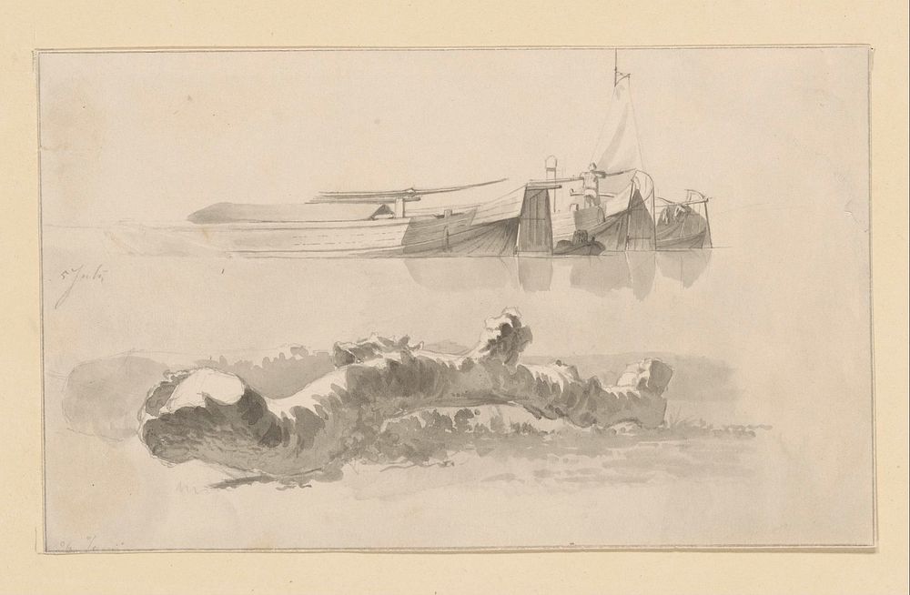 Boomstam en enkele schuiten (1820 - 1872) by Hendrik Abraham Klinkhamer