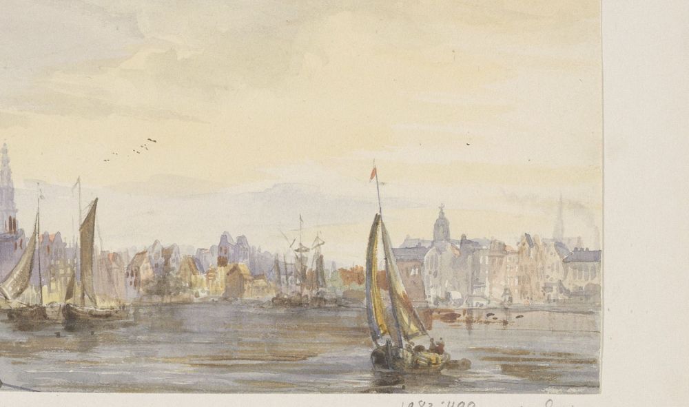 Gezicht op een stad aan het water (1847) by Pierre Tetar van Elven