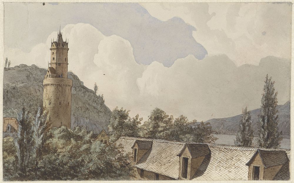 Gezicht over Andernach en de Rijn (1820 - 1872) by Hendrik Abraham Klinkhamer