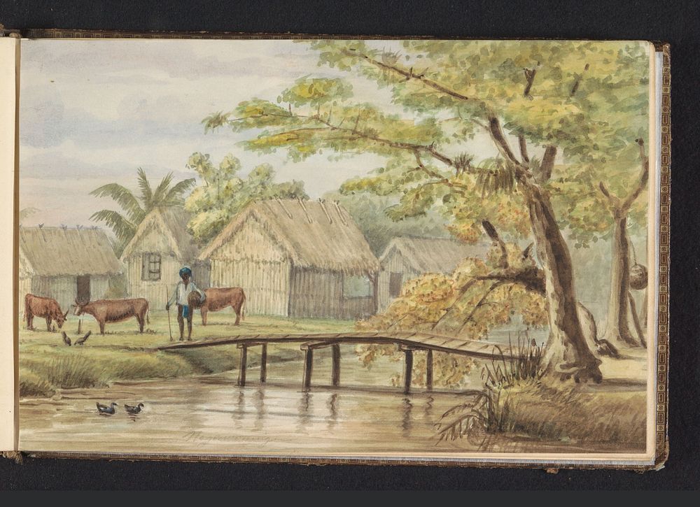 Slavenwoningen op de koffieplantage Sorgvliet (in or after c. 1859) by Jacob Marius Adriaan Martini van Geffen