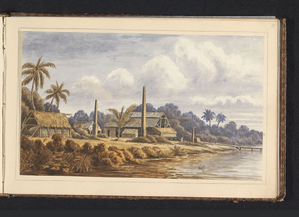Gezicht op de verlaten suikerplantage Picardie aan de Commewijne rivier (1859) by Jacob Marius Adriaan Martini van Geffen