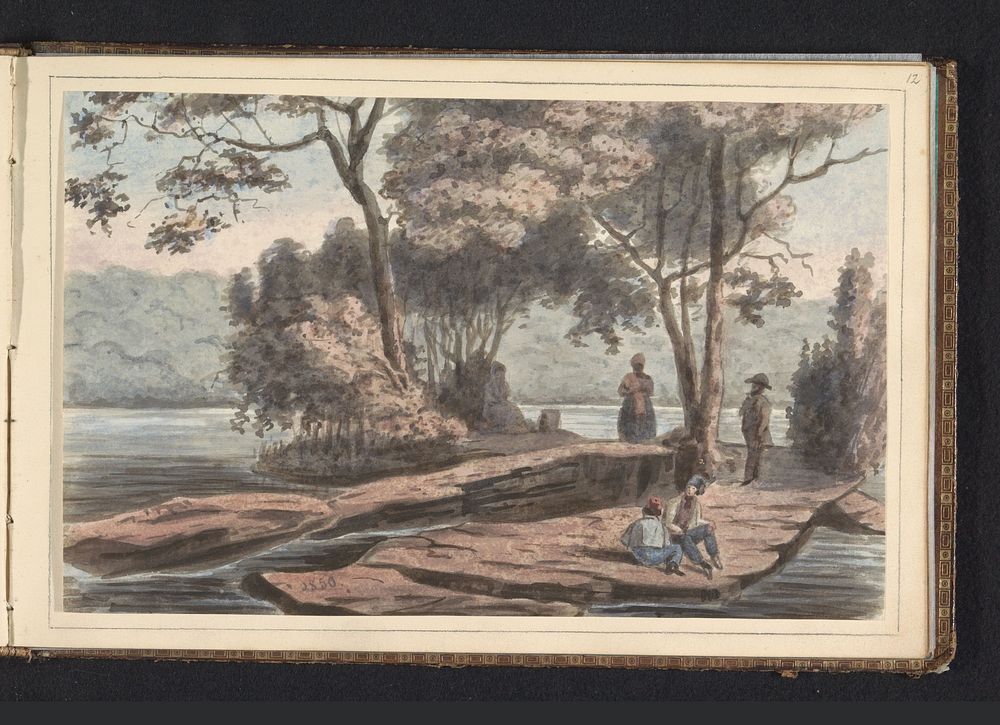 Gezicht op stroomversnelling Tigri holo in de Suriname rivier (1850) by Jacob Marius Adriaan Martini van Geffen