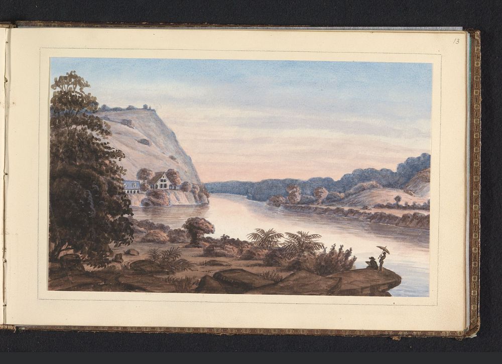 Gezicht op de houtgrond Berg en Dal vanaf de Suriname rivier (in or after c. 1850) by Jacob Marius Adriaan Martini van Geffen