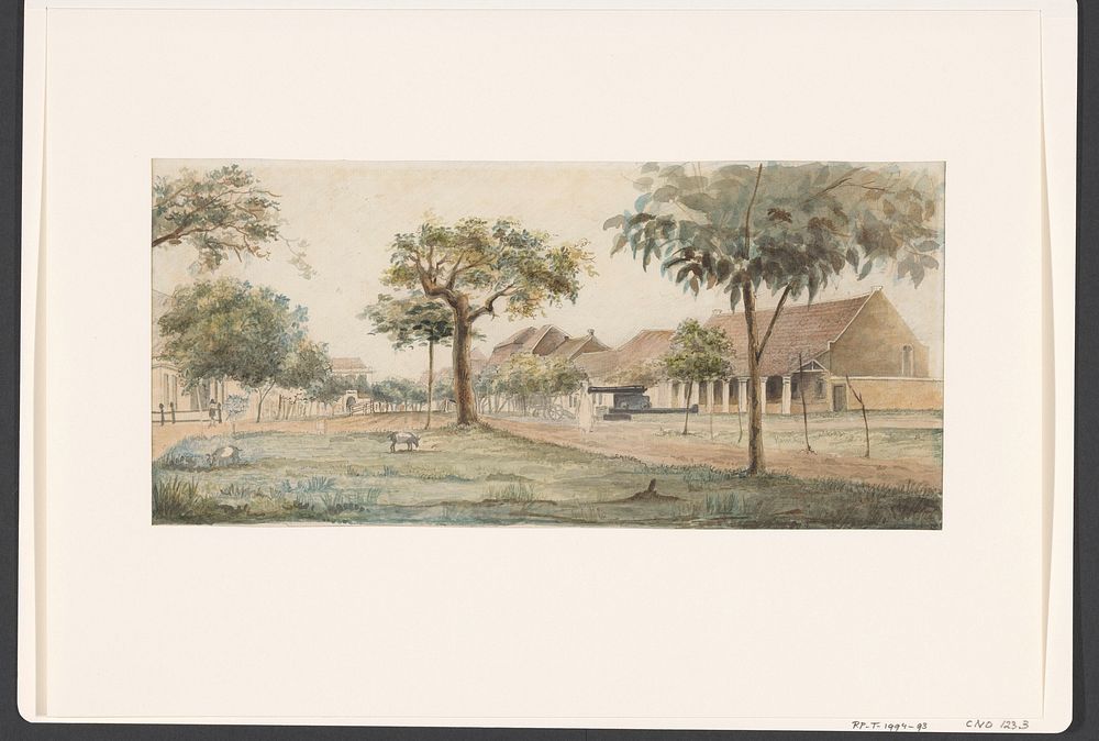 Gezicht op een Nederlandse nederzetting in Indonesië (1843 - 1845) by J G van der Does