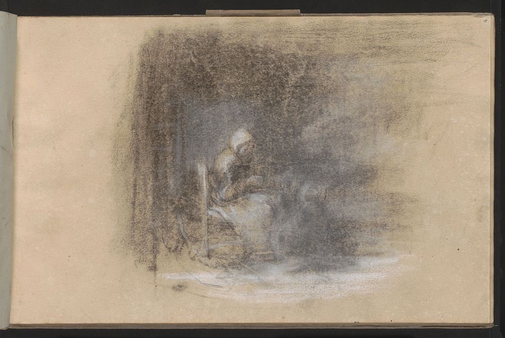 Handwerkende vrouw in een interieur (1854 - 1914) by Albert Neuhuys 1844 1914