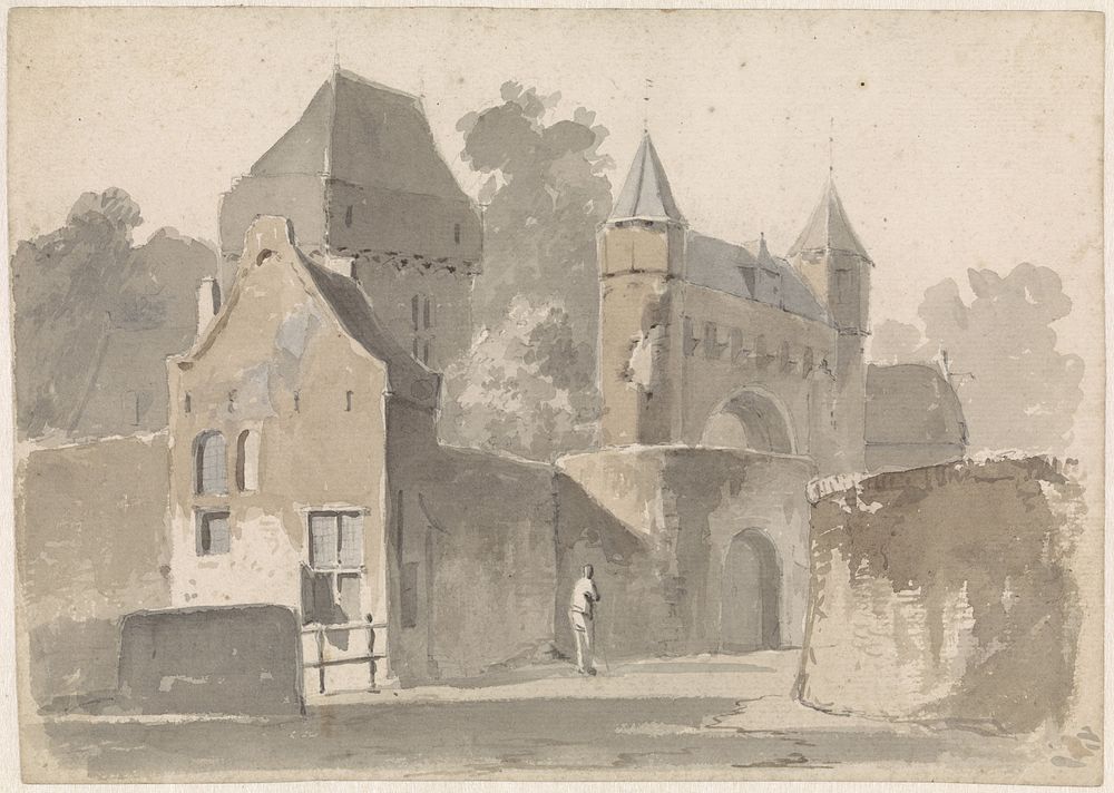 Gezicht op een stadspoort (1828 - 1897) by Adrianus Eversen
