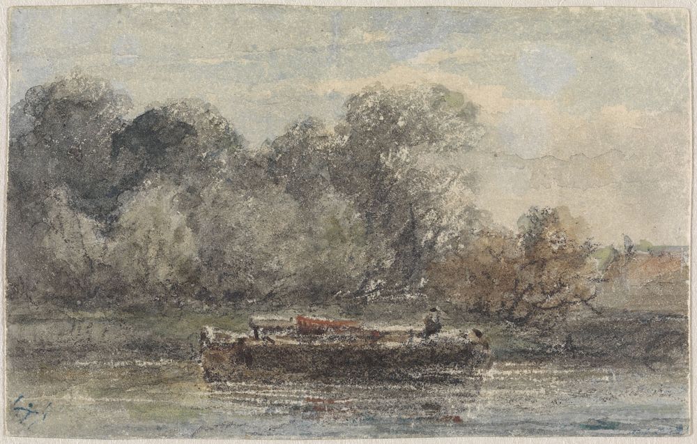 Boot met gestreken mast aan wal liggend (1828 - 1897) by Adrianus Eversen