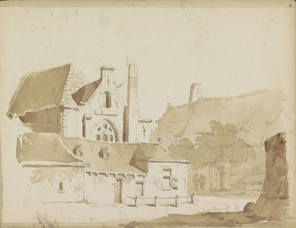 Stadsgezicht met een kerk (c. 1828 - 1897) by Adrianus Eversen