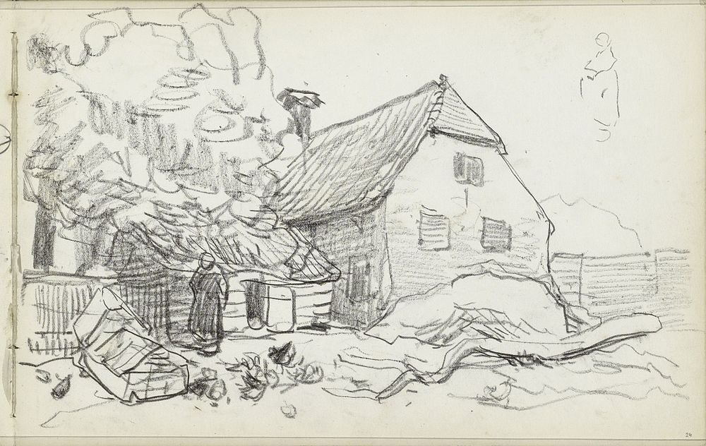 Figuur op een erf voor een huis (c. 1873) by Johannes Bosboom