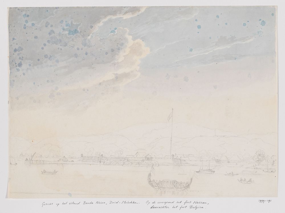 Gezicht vanuit de zee op het fort Nassau, Centraal-Molukken (1821) by Adrianus Johannes Bik