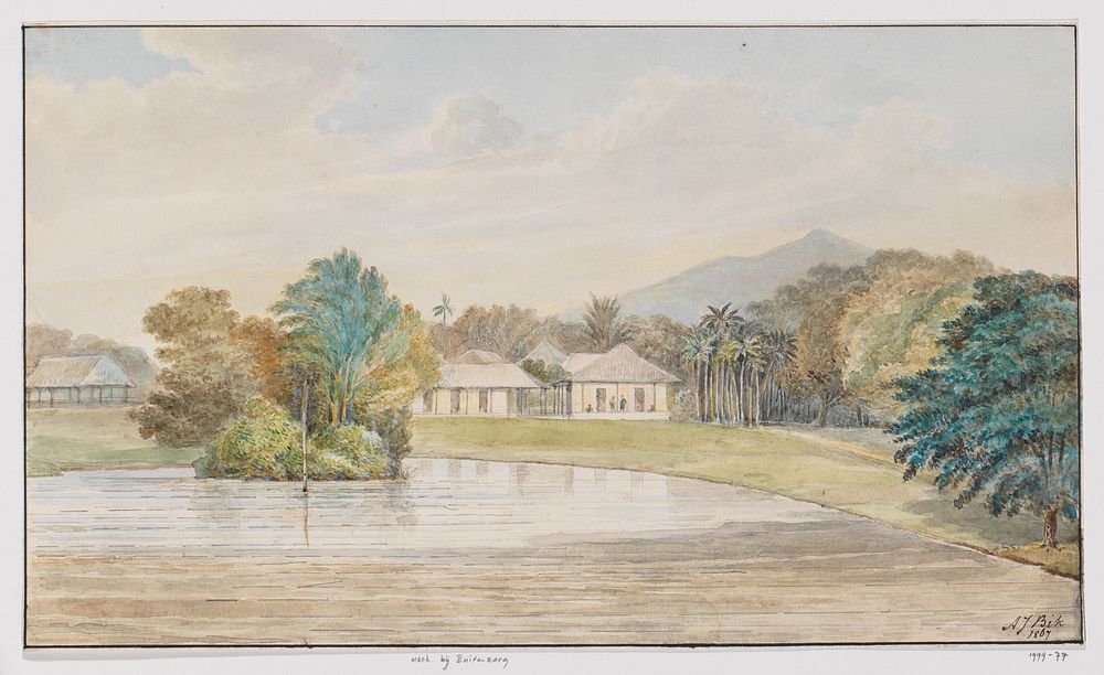 Landschap met woonhuis en vijver, West-Java (1867) by Adrianus Johannes Bik