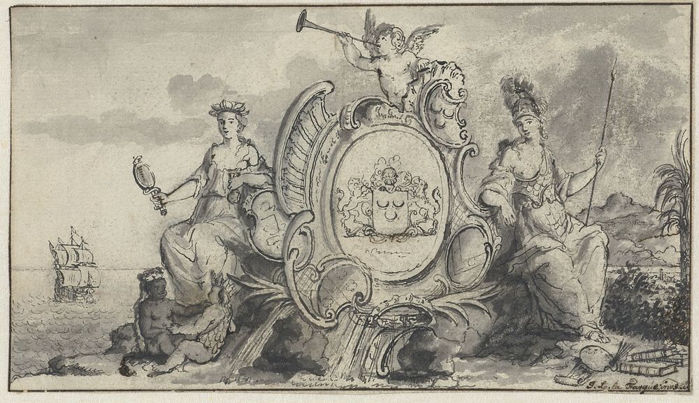 Allegorische voorstelling met Prudentia, Minerva en twee kinderen (1736 - 1805) by Isaac Lodewijk la Fargue van Nieuwland