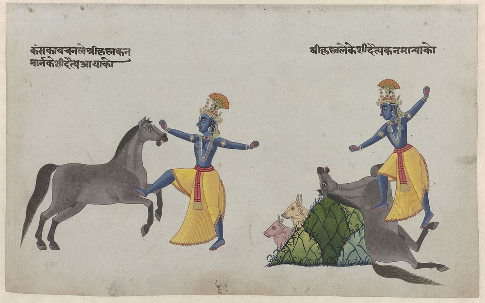 Krishna vecht met paard-demon Keshi (1820 - 1849) by anonymous