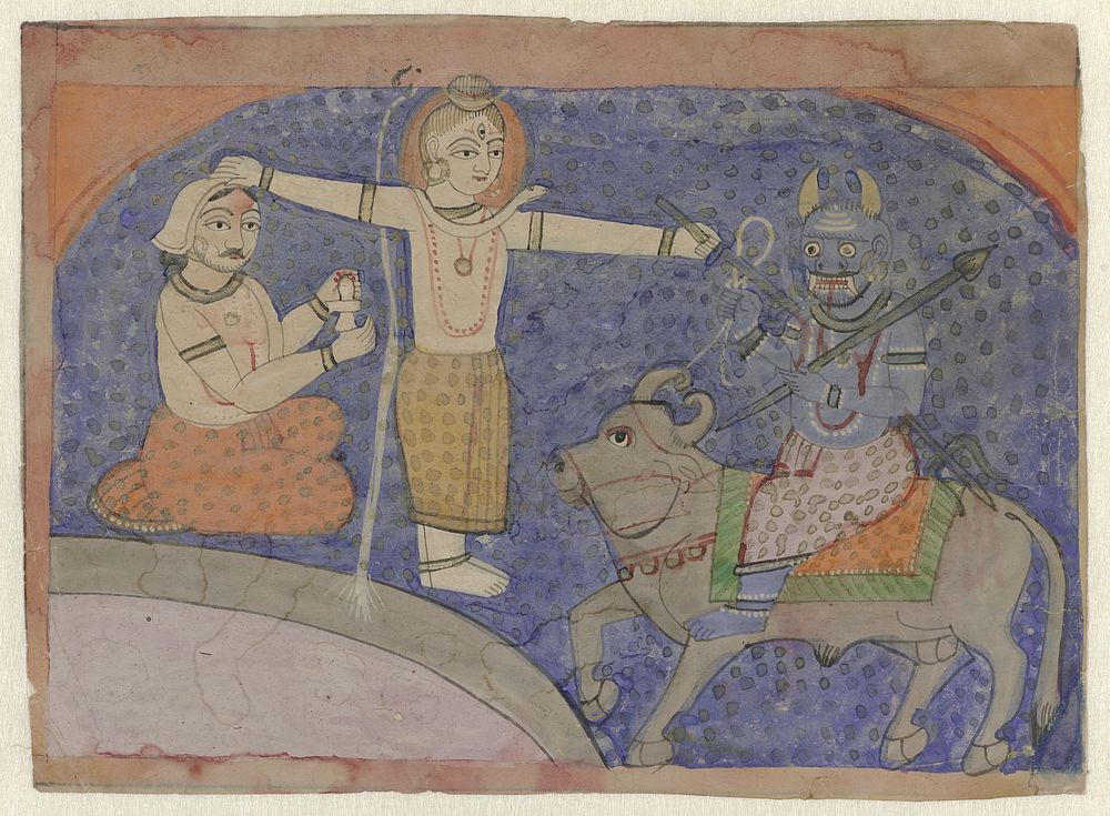 Shiva doodt Yama met zijn drietand (1810 - 1830) by anonymous