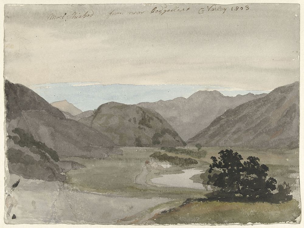 View of Moel Siabod from Beddgelert, North Wales (1803) by Cornelius Varley