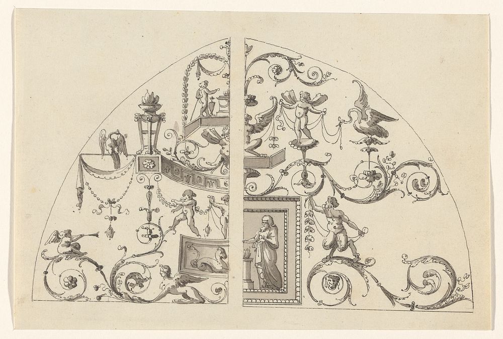Twee alternatieve ontwerpen voor decoraties van een zwik (after 1750 - before 1825) by Giacomo Quarenghi