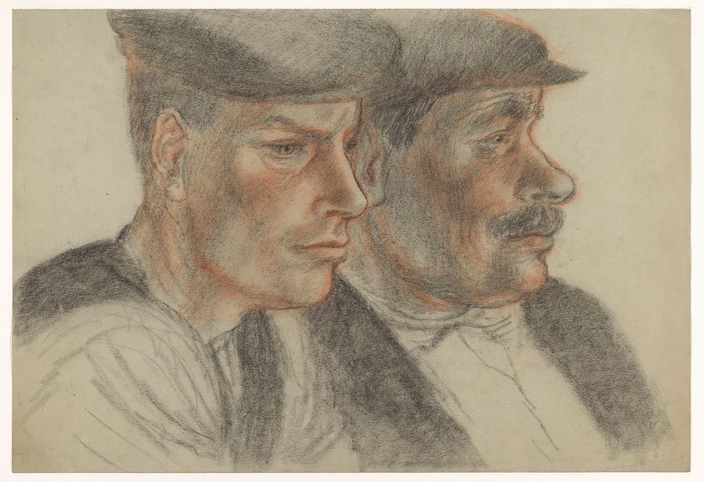 Portret van twee onbekende mannen met petten (1913 - 1945) by Henk Henriët