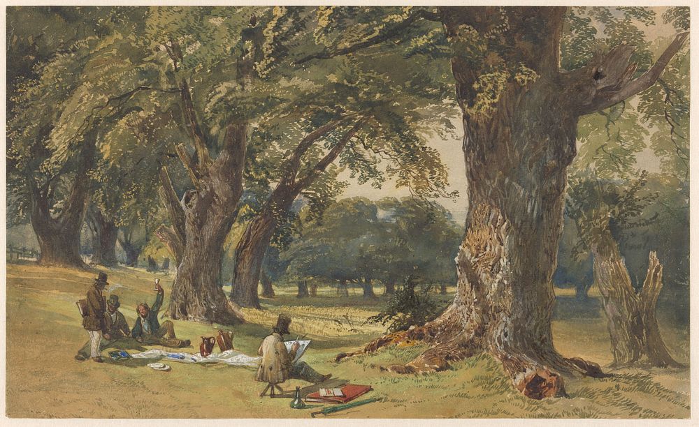 Landschap met vier kunstenaars (1830 - 1887) by William Collingwood Smith