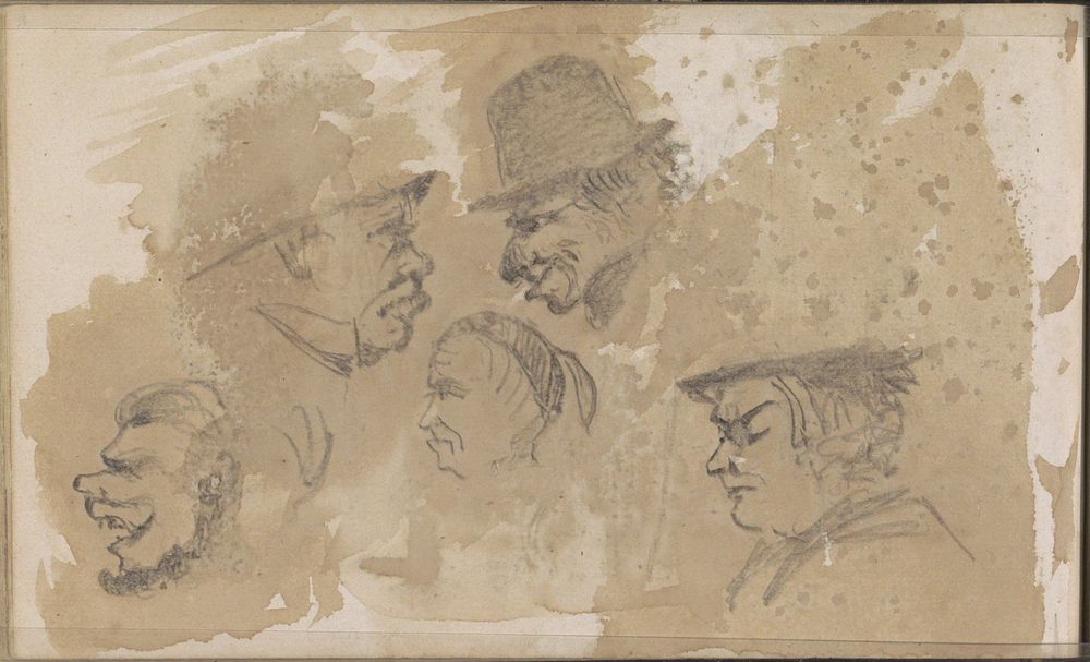 Mannenkoppen en een vrouwenkop (1864 - 1880) by Johannes Tavenraat