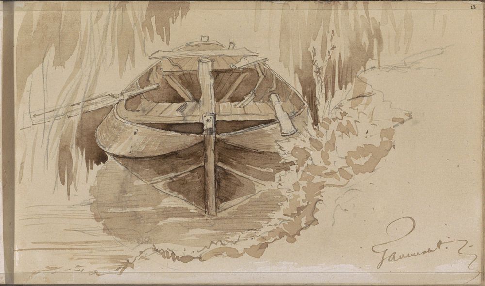 Roeiboot aan de waterkant (1864 - 1880) by Johannes Tavenraat