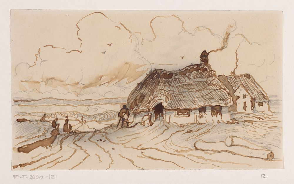 Heide in Noord-Brabant met huisjes (1840 - 1870) by Johannes Tavenraat