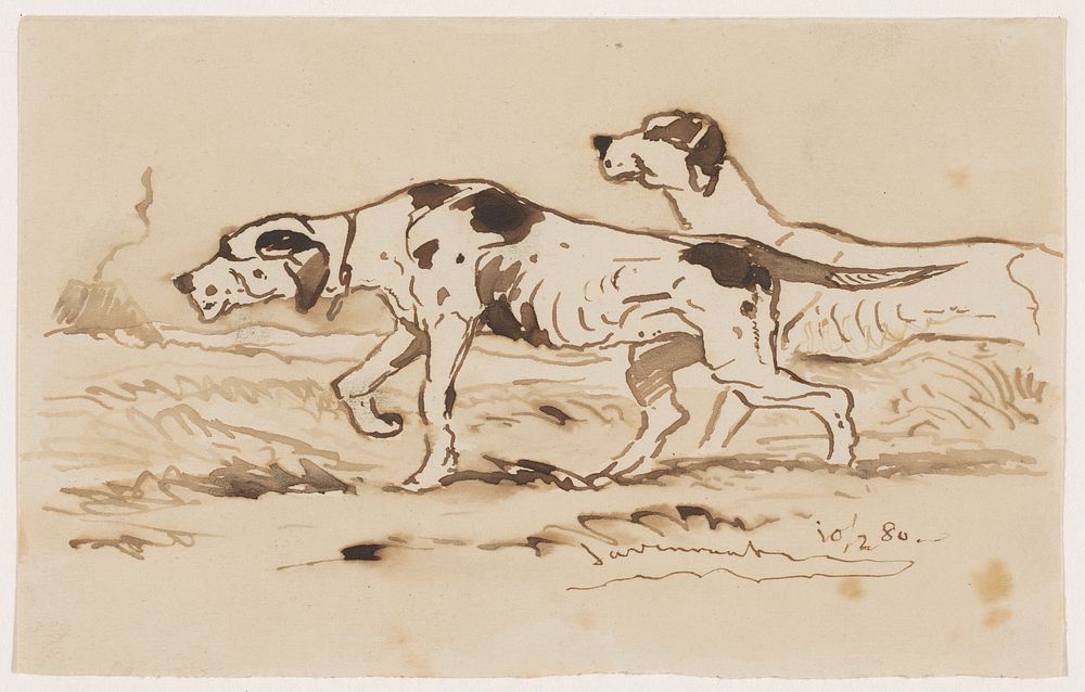 Twee jachthonden (1880) by Johannes Tavenraat