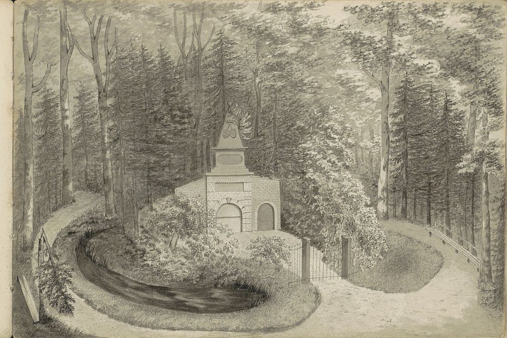 Monument in een bos (1839) by anonymous