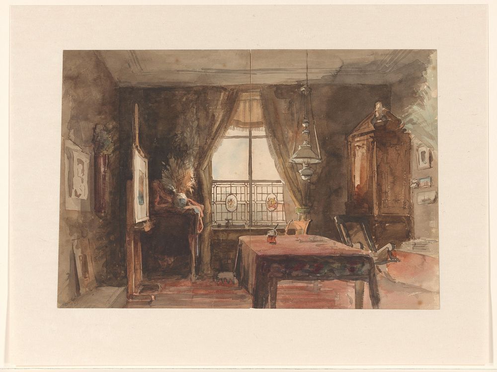 Interieur van een schildersatelier (c. 1875 - c. 1899) by anonymous
