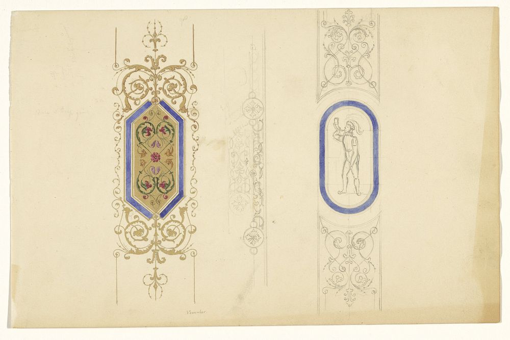 Drie centrale motieven van pilastervullingen (c. 1835 - c. 1860) by Franz Jakob Kreuter