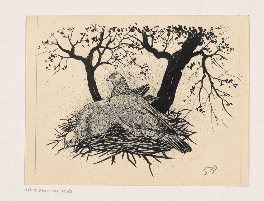 Twee vogels op een nest (1892 - 1940) by Henri Verstijnen